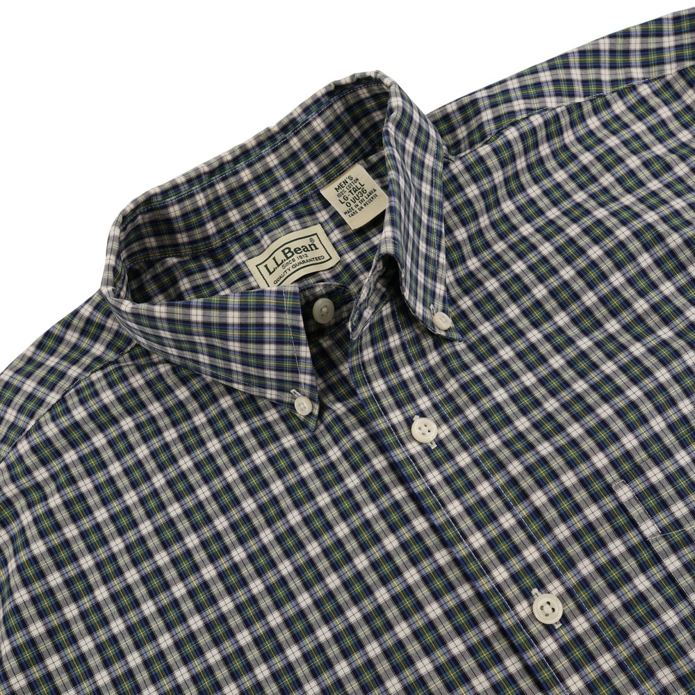 LL Bean Mens Large Tall Plaid Button Down Shirt Navy Green Cotton 0VU36